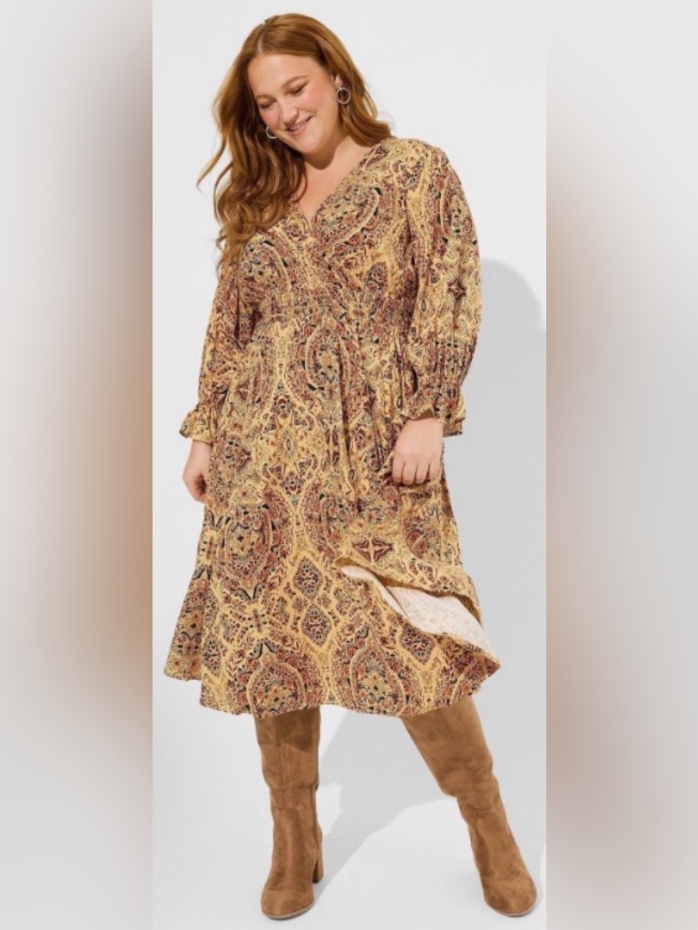 TORRID Midi Challis Smocked Waist Surplice Dress